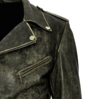 Vintage lined leather biker detail lapel
