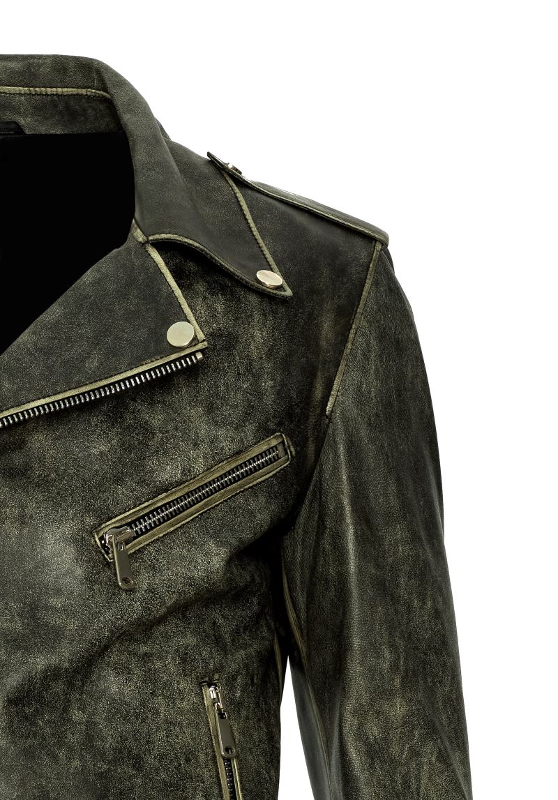Vintage lined leather biker detail lapel